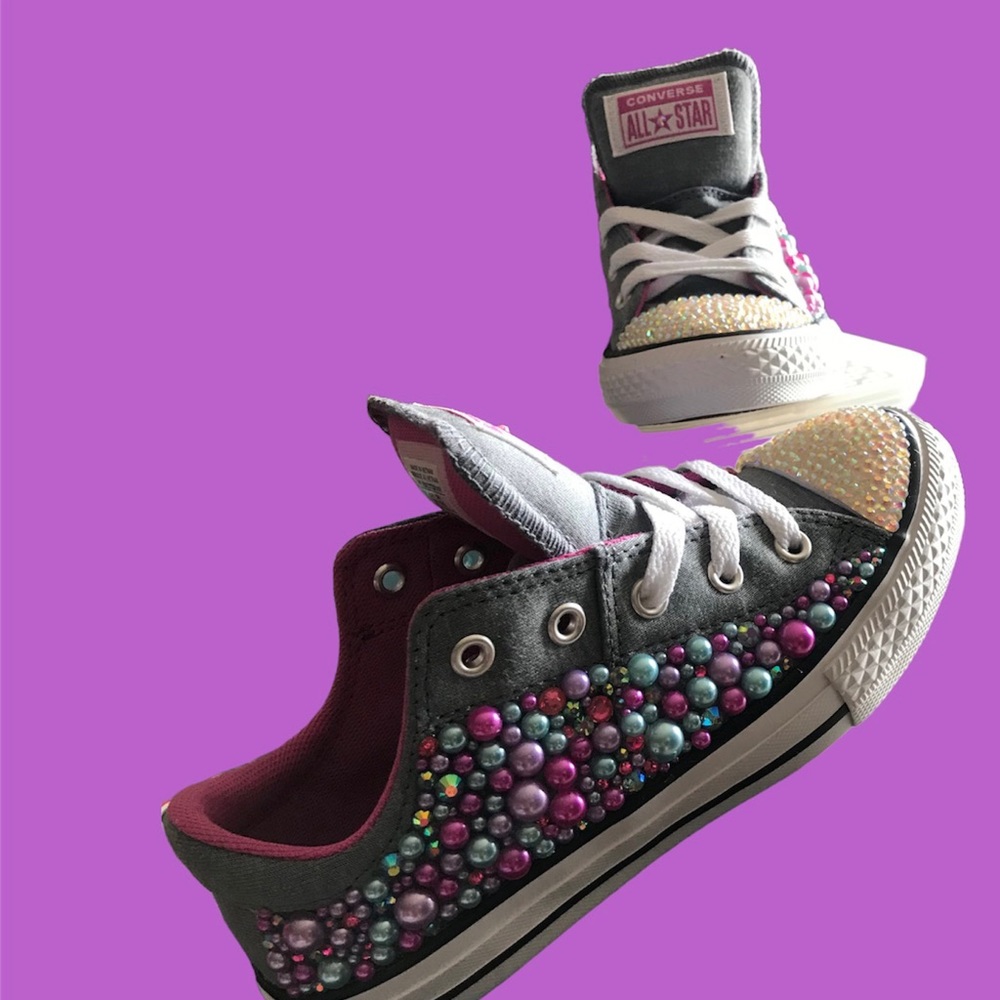 Blinged out custom converse big kids size 10